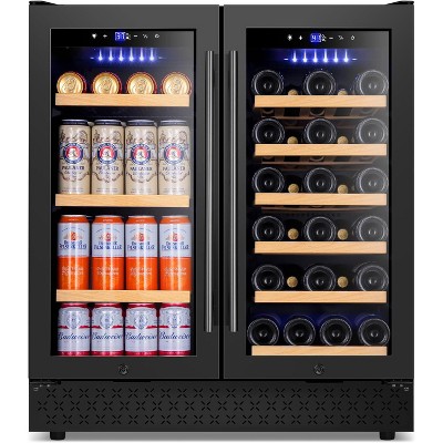 Tylza 30 Inch Wine and Beverage Refrigerator, Dual Zone Wine Beverage Cooler 30" with French Door, Holds 29 Bottles and 110 Cans, Black