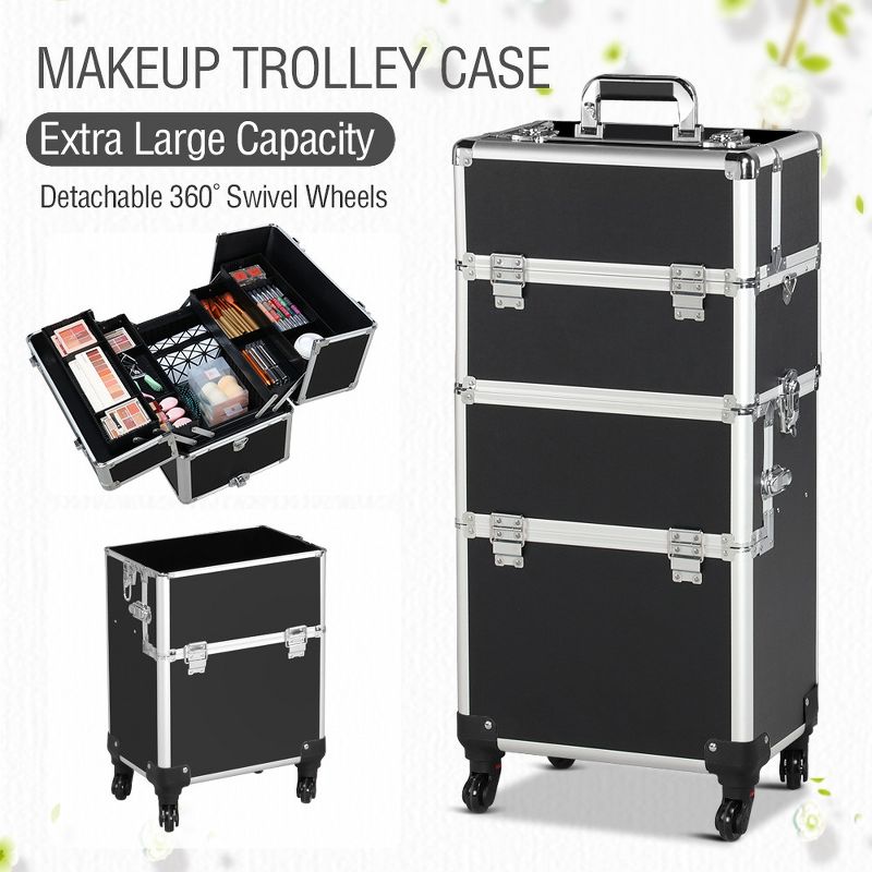Yaheetech Rolling Aluminum 3 in 1 Makeup Case Trolley Makeup Beauty Box Case, 1 of 10