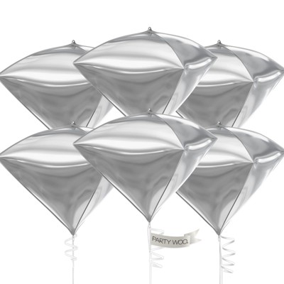 PartyWoo Foil Balloons Silver Diamond 22 Inch 6 pcs