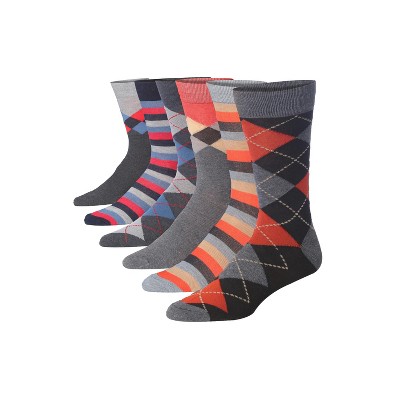 JAMES FIALLO Mens 6 Pairs Funky Elegant Harmony Argyle Colorful Patterned Crew Dress Socks
