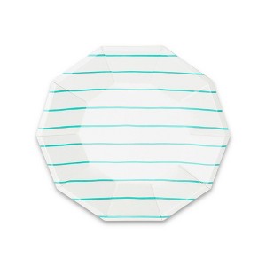 Daydream Society - Aqua Frenchie Striped Small Plates - Pack of 8 Paper Plates - 1 of 1