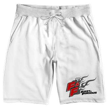 Fast & Furious Red Logo With Black Flames Men's White Sleep Pajama Shorts