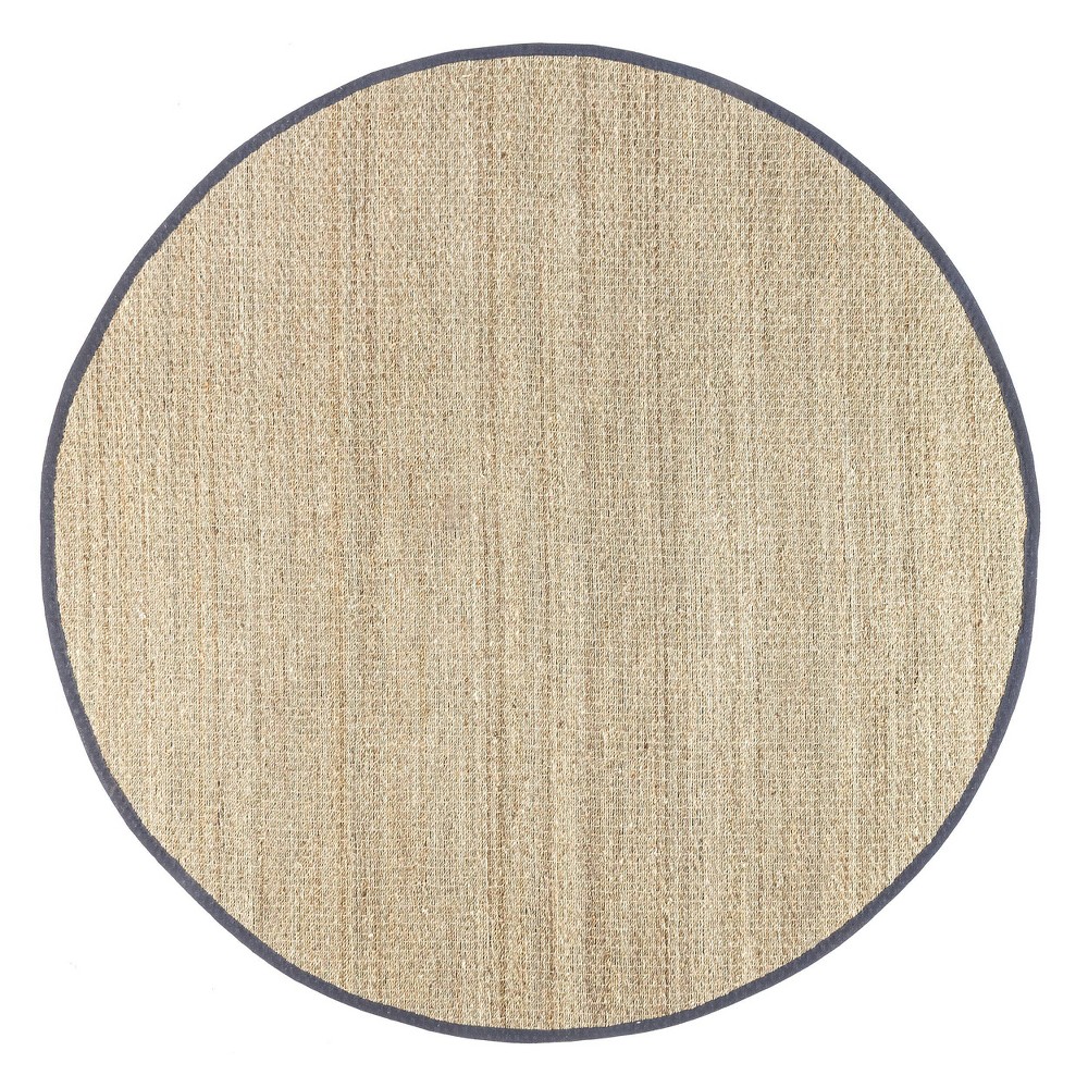 8' Round Elijah Seagrass with Border Area Rug Dark Gray/Beige - nuLOOM