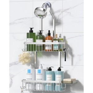 Aoibox Hanging Shower Caddy Organizer with 2-Tier Baskets, 3 Hooks & Soap Holder, Rust-Resistant Aluminum, Anti-Slip Design for Bathroom Storage - 1 of 4