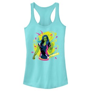 Juniors Womens She-Hulk: Attorney at Law Real Life Vs Cartoon Racerback Tank Top - 1 of 4