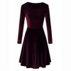 WhizMax Women's Scoop Neck Wrist Sleeve Length Dress Solid Slim Flowy Swing A-Line Velvet Cocktail Party Dress - image 4 of 4