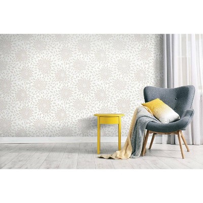 Beige Floral Self-Adhesive Vinyl Peel & Stick Wallpaper Roll