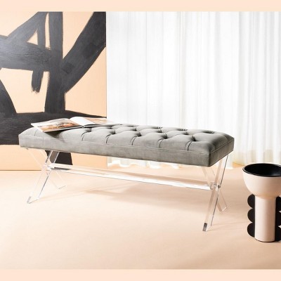 Transitional 48'' Gray Velvet Bench with Acrylic Legs