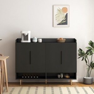 MOEPISY Shoe Cabinet with 4 Doors Large Modern Shoe Storage Organizer Cabinet with Adjustable Shelves for Entryway Black - 1 of 4