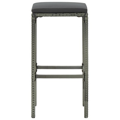 Gray Metal and Poly Rattan Bar Stools with Cushions, Set of 6