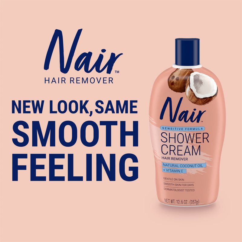 Nair Sensitive Shower Cream Hair Remover with Coconut Oil and Vitamin E - 12.6oz, 4 of 10