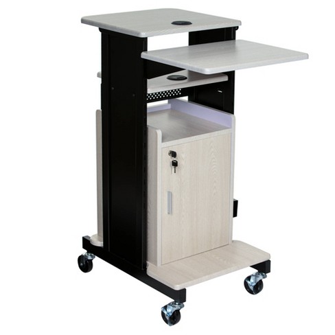 Premium Plus Presentation Lecture Podium Cart With Storage Cabinet Ivory Woodgrain Black Hampden Furnishings Target