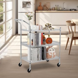 Metal Rolling Trolley, Kitchen Food Storage Trolley with Wire Shelves and Handles, Commercial Grade Service Cart, Kitchen, Office - 1 of 4