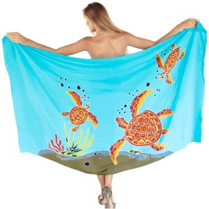 LA LEELA Women's Summer Bikini Wraps Beach Wrap Swimwear Sarong Cover up Skirt Bathing suit Swimsuit Pareo Coverups for Women One Size Orange, Turtle - 1 of 4