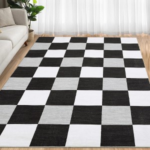Area Rug, Home Decor Classic Plaid Modern Rug - Non Slip Washable Thin Versatile Carpet for Living Room Bedroom Entryway Office Dining Room Hallway - 1 of 4