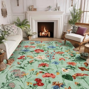 Area Rug for Living Room, Floral Washable Rugs Low Pile, Soft Non Slip Vintage Carpet for Bedroom, Kitchen, Dining Room, Office - 1 of 4