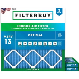 Filterbuy 19x19x1 Air Filter (3-Pack), Pleated MERV 13 Health Defense Replacement HVAC AC Furnace Filters (Actual Size: 19.00 x 19.00 x 0.75) - 1 of 4