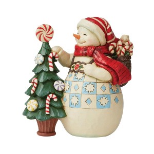 Jim Shore 8.0 Inch Sweet Christmas Traditions Snowman Candy Tree Snowman Figurines - 1 of 3