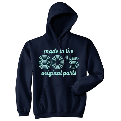 Made In The 80s Original Parts Unisex Hoodie Funny Age Birthday Decade Graphic Sweatshirt Crazy Dog Hoodie Navy S