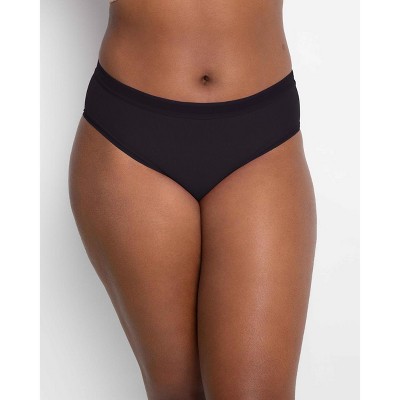 Curvy Couture Women's Plus Size No-Show Lace G-String Panty Black Hue 3X