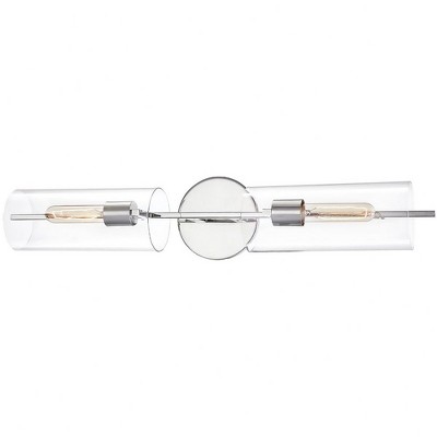 Polished Nickel Cylinder Glass 2-Light Wall Sconce
