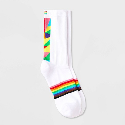 Pair of Thieves Men's Rainbow Abstract Print Cushion Crew Socks - White 6-12