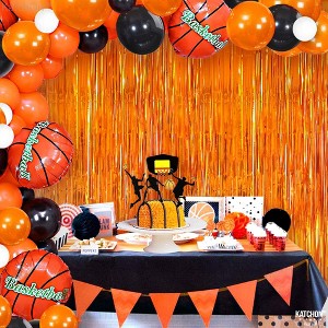 KatchOn, Shiny Orange Fringe Backdrop Curtain - 3.2x8 Feet, Pack of 2 | Foil Backdrop | Basketball Party Decorations - 1 of 4