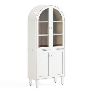 Resenkos Bookshelf, Bookcase Standing Shelf Unts,68" Bookshelf, 5-Tier Arched Storage Cabinet Display Bookcase,White - 1 of 4