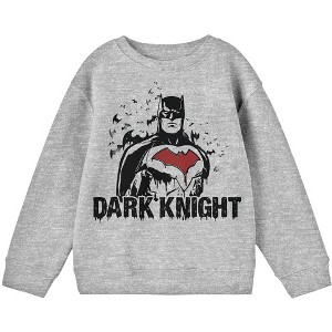 Batman The Dark Knight Line Art Boy's Athletic Heather Long Sleeve Shirt - 1 of 2