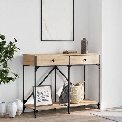 Clihome Modern Sleek Console Table with with 2 Drawers Metal Frame, Modern Entryway Table with Storage and Adjustable Feet