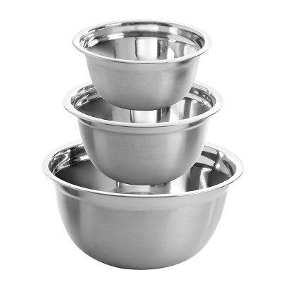 3pc (5qt, 3qt & 1.5qt) Stainless Steel Non-Slip Mixing Bowls (no lids)  Silver - Figmint™