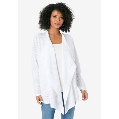 Roaman's Women's Plus Size Handkerchief Hem Pointelle Cardigan Sweater