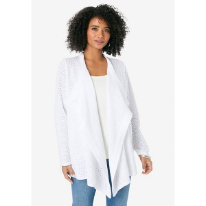 Roaman's Women's Plus Size Handkerchief Hem Pointelle Cardigan Sweater - 1 of 4