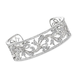 Ross-Simons 0.50 ct. t.w. Diamond Floral Filigree Cuff Bracelet in Sterling Silver - 1 of 3