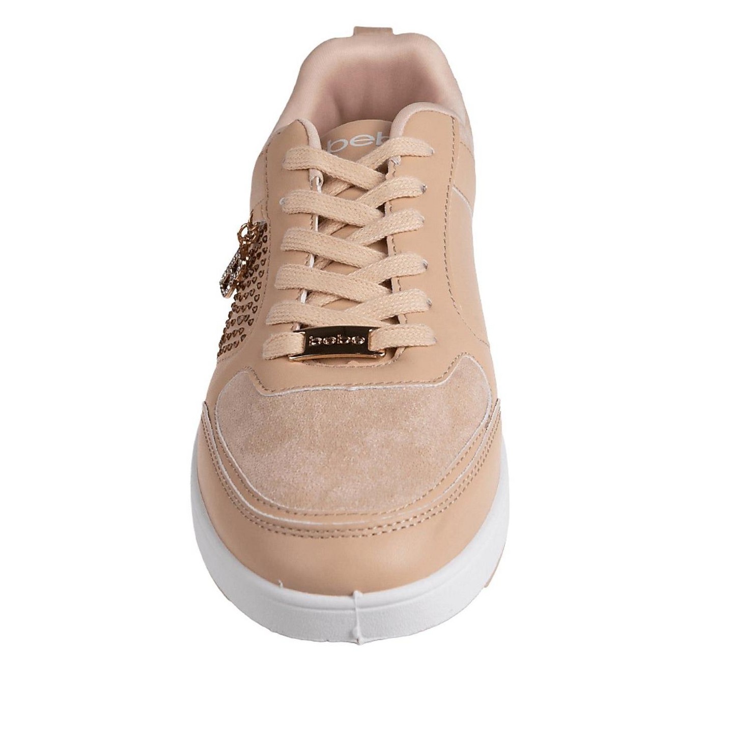 Женские кроссовки Bebe Casual Lace-Up Shoes - Fashion Sneakers with Embellished Upper and Logo Dangle Charm, Nude — фото 4