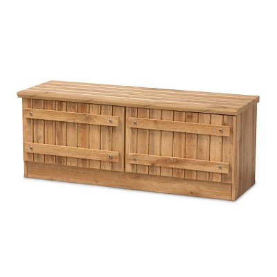 2 Door Oswald Farmhouse Natural Wood Storage Bench Brown - Baxton Studio