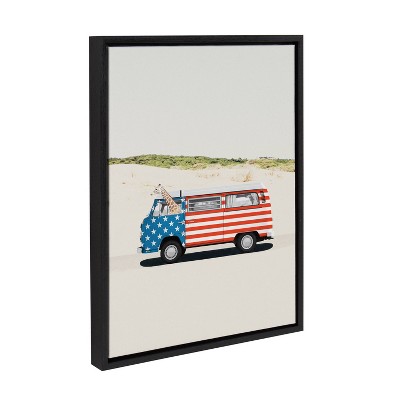 Kate & Laurel All Things Decor 18"x24" USA Retro Beach Van Framed Canvas by July Art Prints Black