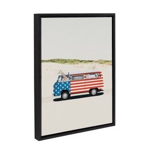 Kate & Laurel All Things Decor 18"x24" USA Retro Beach Van Framed Canvas by July Art Prints Black - 1 of 4