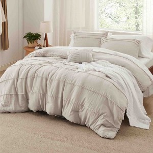 BAGOKIE 4-Piece Pinch Pleat Striped Bed in a Bag Comforter Set for All Season - 1 of 3