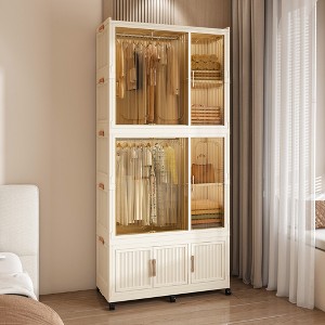 KTMBDW Portable Wardrobe Closet Storage Organizer for Clothes, Plastic Collapsible Closet Organizer with Transparent Door for Living Room Bedroom - 1 of 4