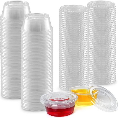 Simple Craft Clear Jell-O Shot Cups with Lids Plastic Portion Cup Condiment Container with Lids - Disposable For Sauce Samples Medicine Meal Prep