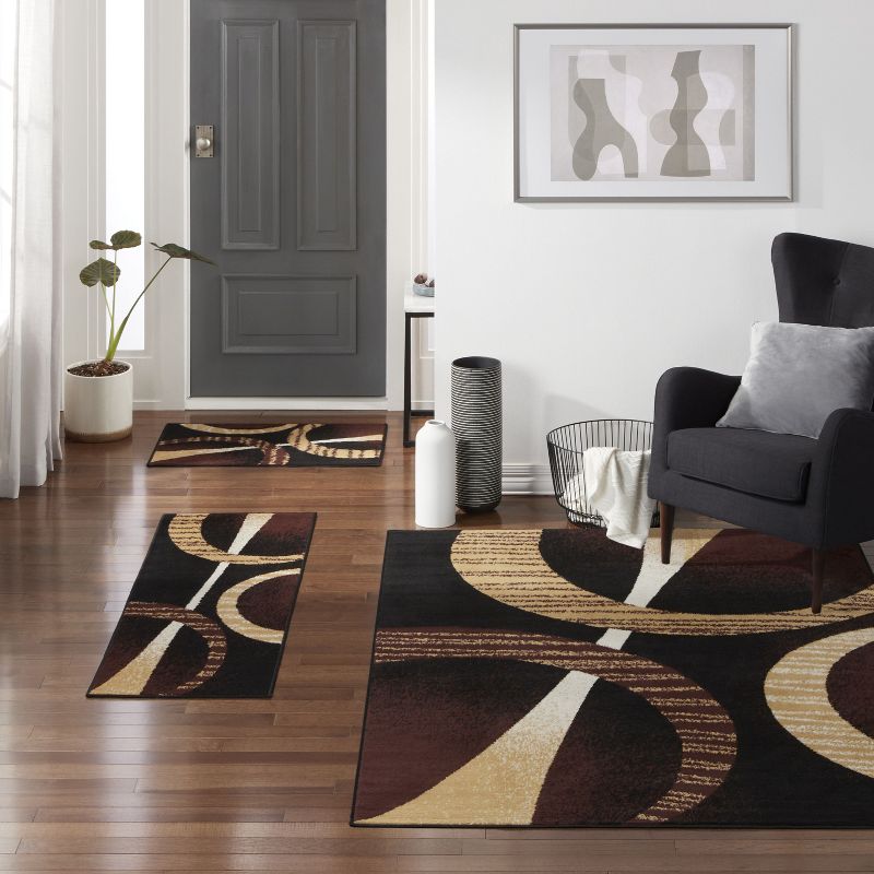 Home Dynamix Ariana Arcata Contemporary Bold Abstract Graphic Area Rug, Black/Brown, 3-Piece Set, 2 of 6