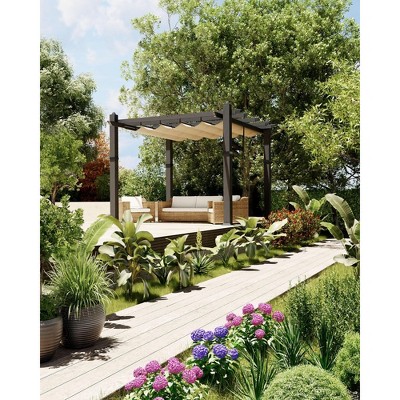 Outdoor Pergola Metal Gazebo with Retractable Canopy