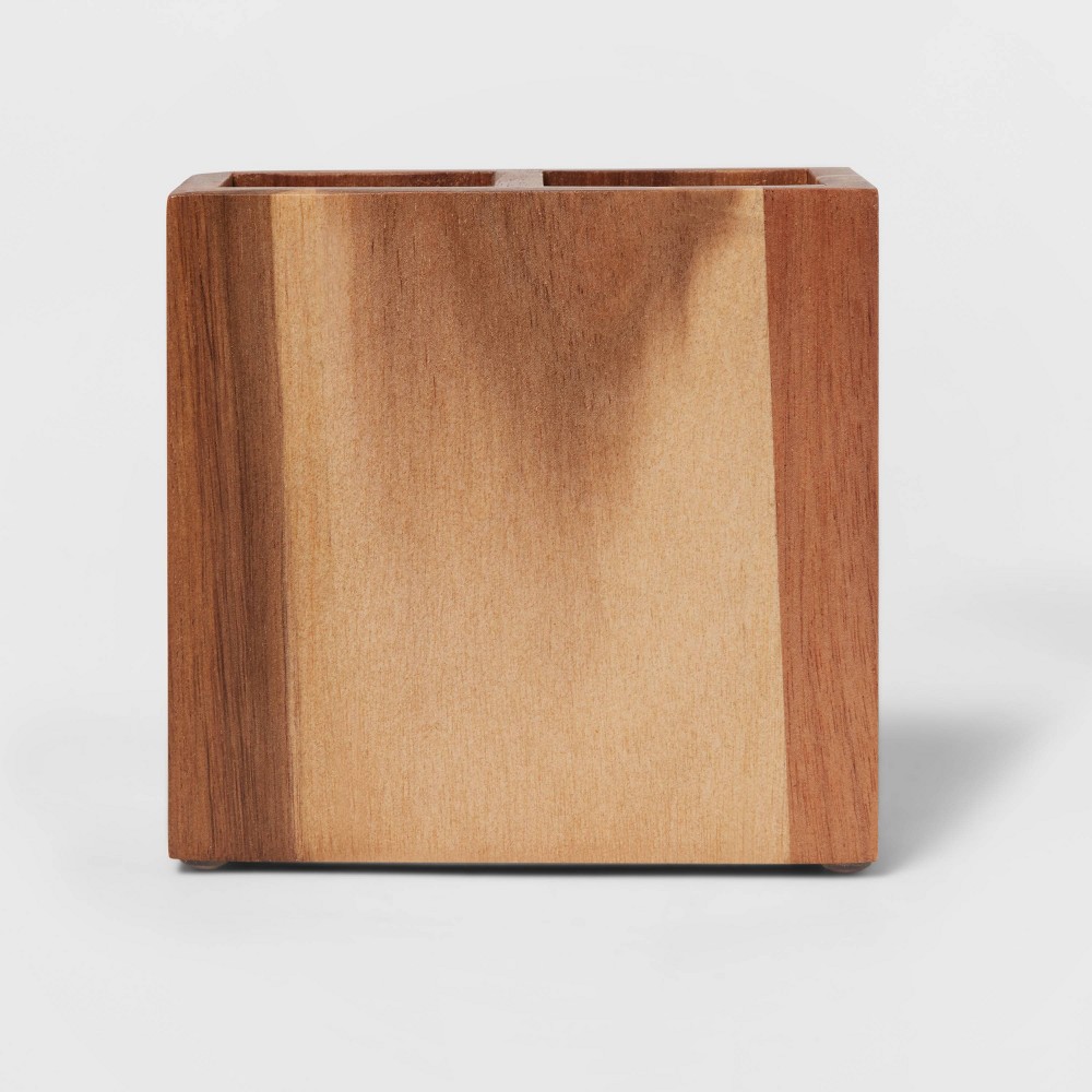 Toothbrush Holder Medium Acacia Natural - Threshold™: Elegant Bathroom Accessory, Solid Wood Design, 4.5" Width