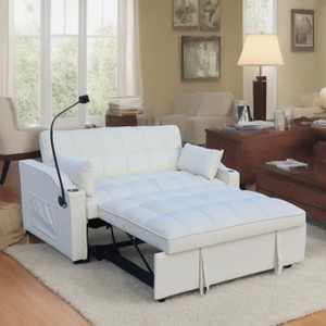 ORRD Dark Grey Upholstered Sofa Bed with Pull-Out Trundle, Modern Convertible Sleeper Sofa for Living Room or Guest Room - 1 of 4