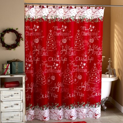 Lakeside Christmas Shower Curtain - Chalkboard Writing of Wishes for the Holidays - Red
