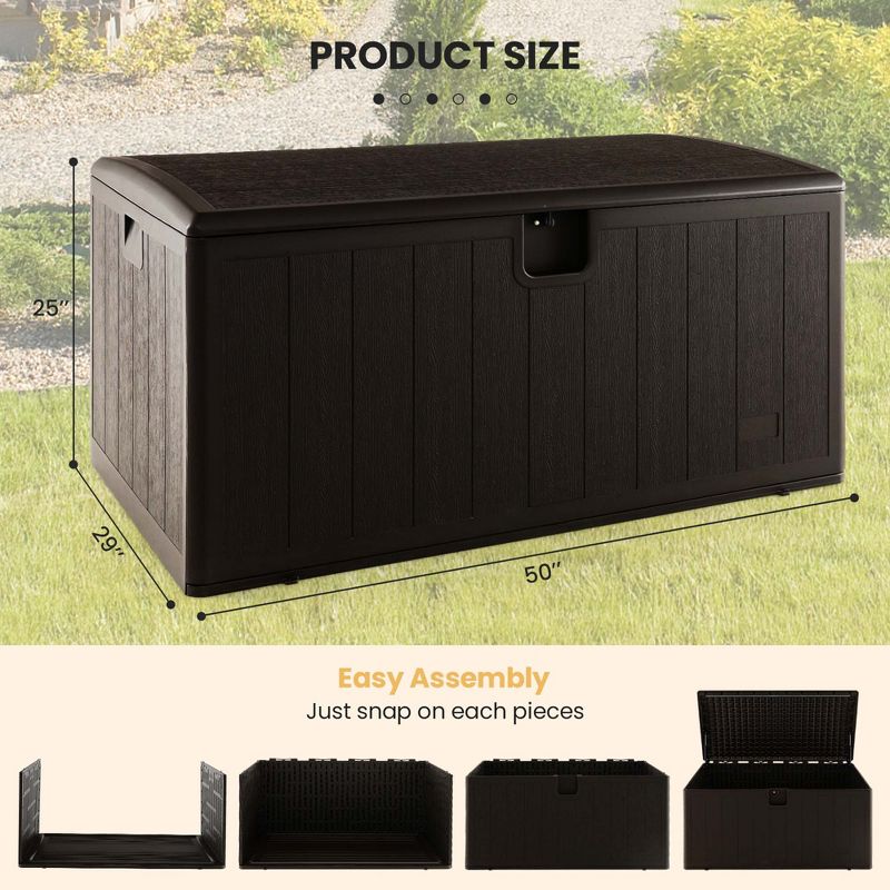 Costway 28/73/100/120/130 Gallon Patio Deck Box Outdoor Waterproof Storage Container for Tools Toys Brown, 3 of 11
