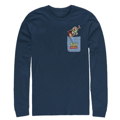 Men's Toy Story Buzz & Woody Pocket Print Long Sleeve Shirt - Navy Blue ...