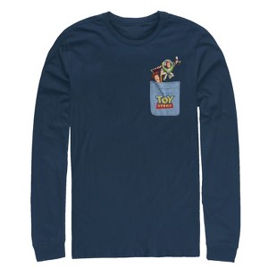 Men's Toy Story Buzz & Woody Pocket Print Long Sleeve Shirt - 1 of 3