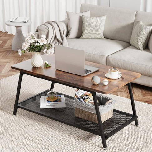 Costway Coffee Table Retro Mid-century Coffee Table W/storage Open Shelf  Living Room : Target